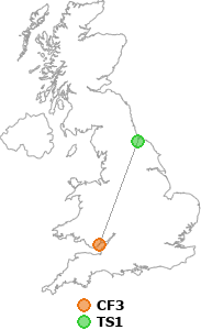 map showing distance between CF3 and TS1
