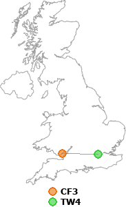 map showing distance between CF3 and TW4