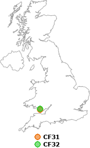 map showing distance between CF31 and CF32