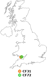 map showing distance between CF31 and CF72
