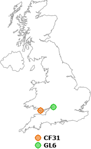map showing distance between CF31 and GL6