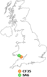 map showing distance between CF35 and SA6