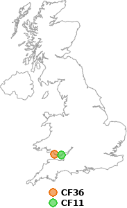 map showing distance between CF36 and CF11