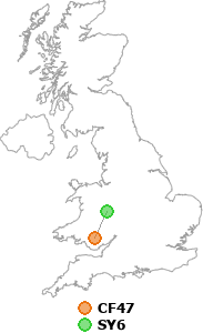 map showing distance between CF47 and SY6