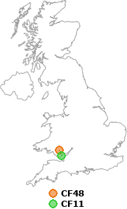 map showing distance between CF48 and CF11