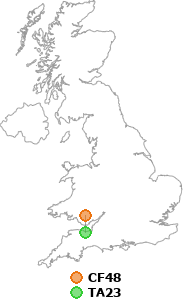 map showing distance between CF48 and TA23