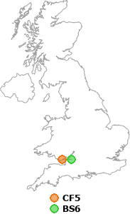 map showing distance between CF5 and BS6
