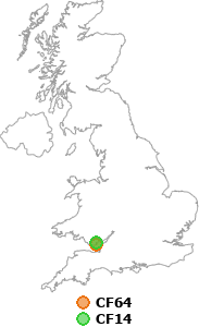 map showing distance between CF64 and CF14