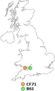 map showing distance between CF71 and BS1