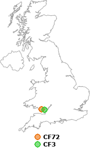 map showing distance between CF72 and CF3