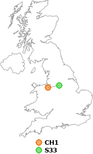 map showing distance between CH1 and S33