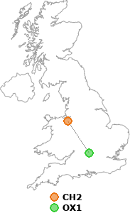 map showing distance between CH2 and OX1