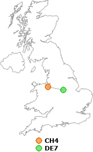 map showing distance between CH4 and DE7