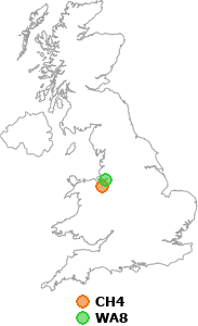 map showing distance between CH4 and WA8