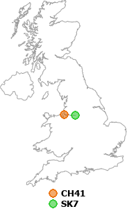 map showing distance between CH41 and SK7