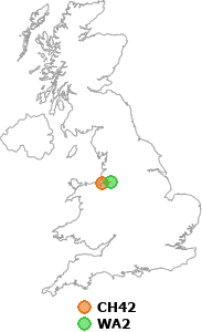 map showing distance between CH42 and WA2