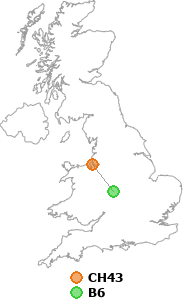 map showing distance between CH43 and B6