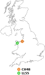 map showing distance between CH48 and LL55
