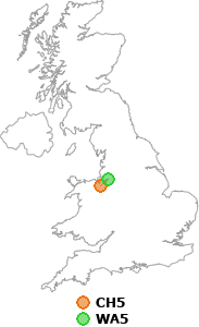 map showing distance between CH5 and WA5