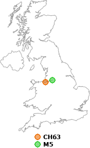 map showing distance between CH63 and M5