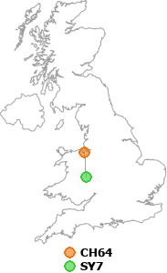 map showing distance between CH64 and SY7