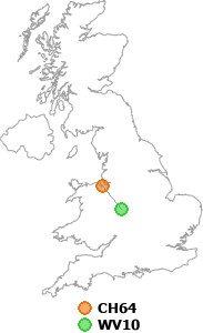 map showing distance between CH64 and WV10