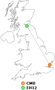 map showing distance between CM0 and EH12