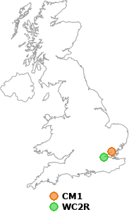 map showing distance between CM1 and WC2R