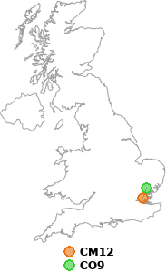 map showing distance between CM12 and CO9