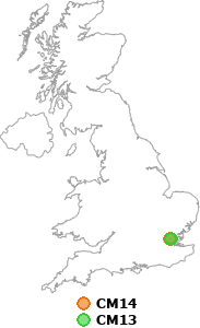 map showing distance between CM14 and CM13