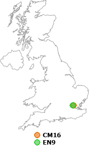 map showing distance between CM16 and EN9