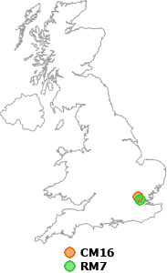 map showing distance between CM16 and RM7