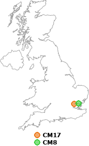 map showing distance between CM17 and CM8