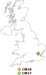 map showing distance between CM18 and CM17