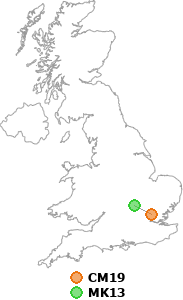 map showing distance between CM19 and MK13