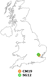 map showing distance between CM19 and SG12