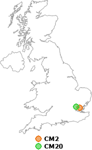 map showing distance between CM2 and CM20