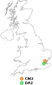 map showing distance between CM2 and DA2
