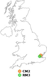 map showing distance between CM2 and RM3