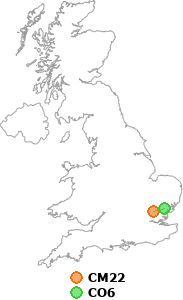 map showing distance between CM22 and CO6