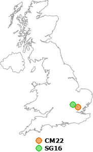 map showing distance between CM22 and SG16