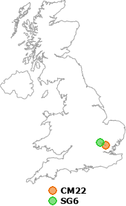 map showing distance between CM22 and SG6