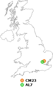map showing distance between CM23 and AL7