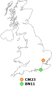 map showing distance between CM23 and BN11