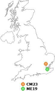 map showing distance between CM23 and ME19