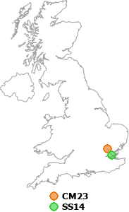 map showing distance between CM23 and SS14