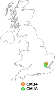 map showing distance between CM24 and CM18