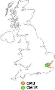 map showing distance between CM3 and CM15