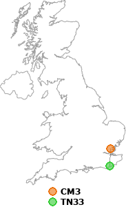 map showing distance between CM3 and TN33