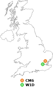 map showing distance between CM6 and W1D